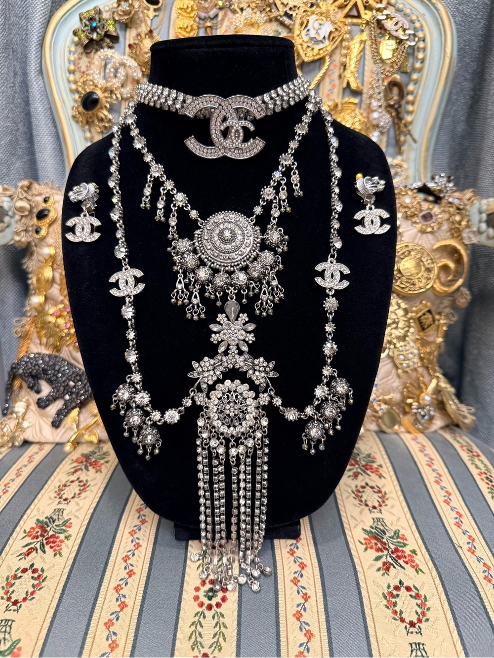 Victorian Ornate Silver Statement Jewelry Set